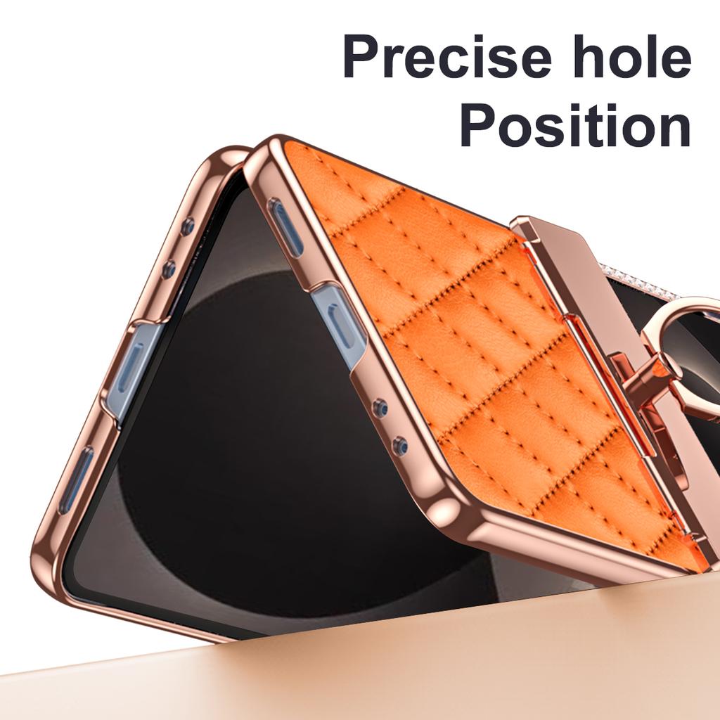 Moderne Rauten-Leder-Schale mit integrierter Folie und Diamant-Design für Samsung Z Flip 8 7FE 6 5 4 3, mit Ringhalter-Ständer, stoßfeste Hülle