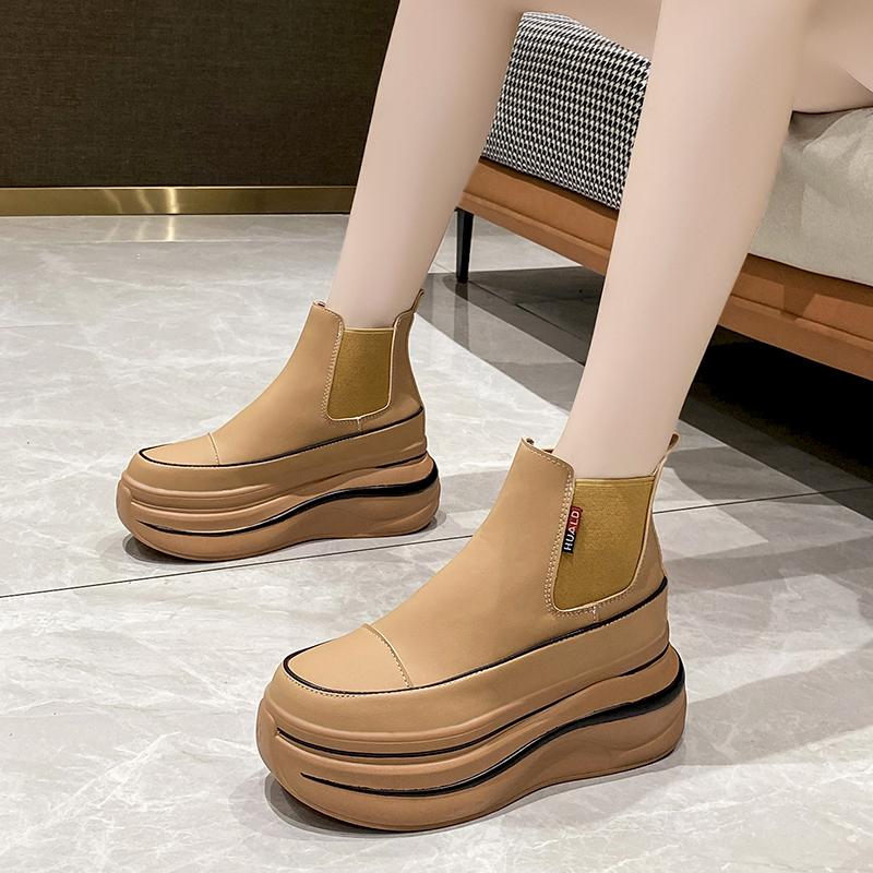 fashion 7cm Thick-soled Hidden Heel Ankle Boots All-match Comfortable High-top Sneakers Autumn New Chelsea Short Boots Casual Shoes