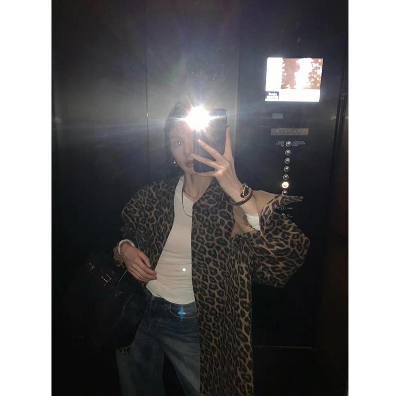 American Leopard Print Shirt Jacket - Women's Autumn Long Sleeve Top