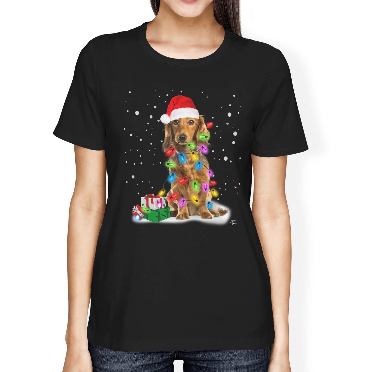 1Tee Womens Loose Fit Dog Covered in Christmas Lights T-Shirt XL