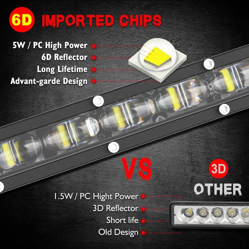 6D Ultra Strip LED Light Bar 8" 14" 20" Inch Driving Fog Lamp Work Light 4x4 Led Bar for Motorcycle Offroad SUV ATV Tractor