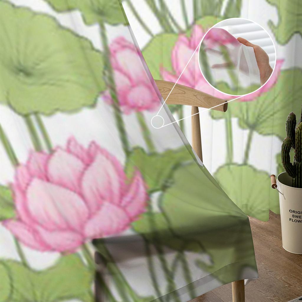 Seamless Pattern Background With Lotus Flower Chiffon Sheer Curtains for Living Room Bedroom Decor Window Voiles Tulle Curtain