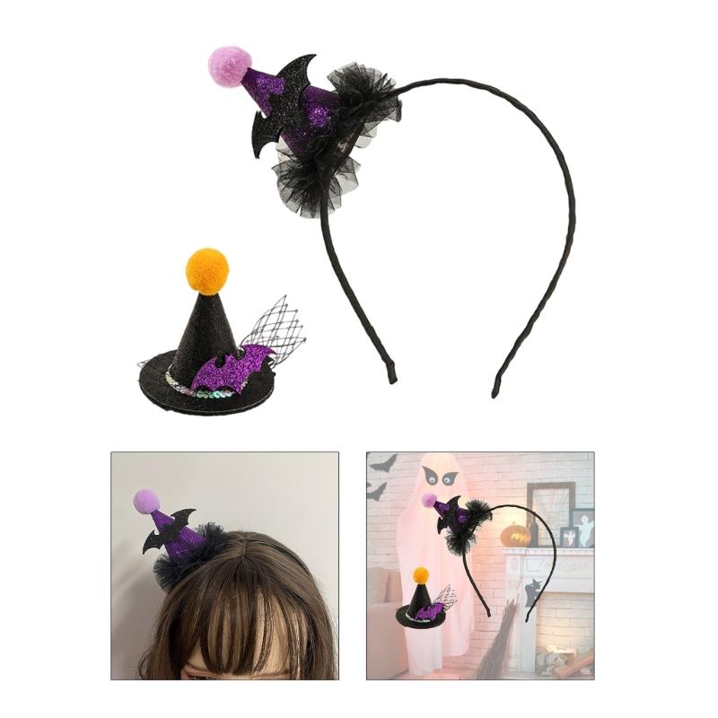 Cute Headband+ Hair Clip for Girls Witch Hat Shape Festival Hair Supplies