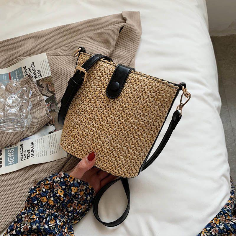 New seaside summer beach vacation versatile woven bag fashion messenger bag straw bucket bag shoulder bag