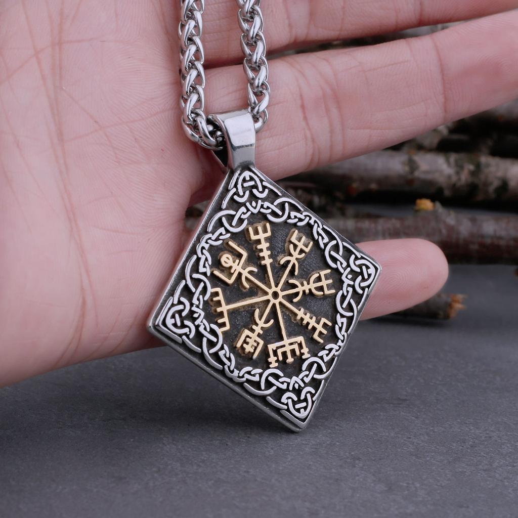 Stainless Steel Men's Road Sign Compass Vegvisir Rune Necklace Odin Amulet Viking Hip Hop Vintage Pendant Jewelry Boyfriend Gift
