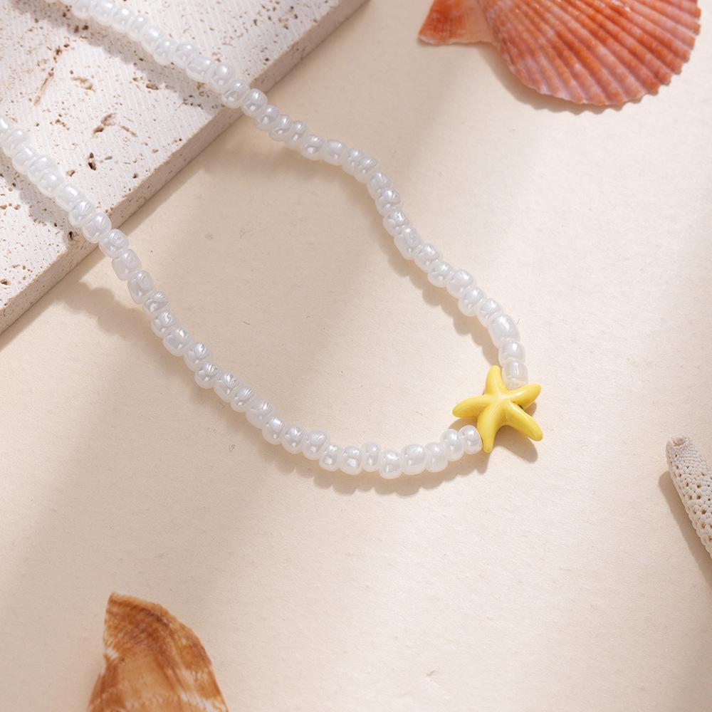 Starfish Necklace Accessories Female Dopamine Seaside Jewelry Retro Beaded Neck Chain Premium Temperament Niche Clavicle Chain