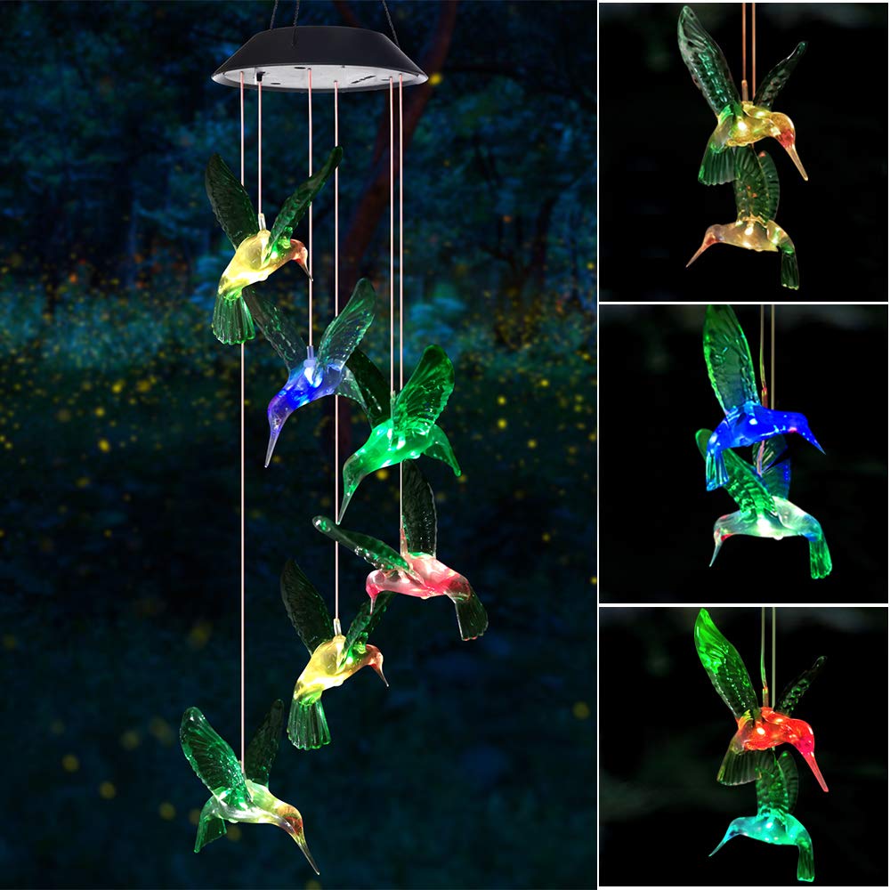 

1PC Colorful Gradient Garden LED Wind Chimes Decorated Solar Hummingbird Landscape Garden Lights Decorated Atmosphere зелений
