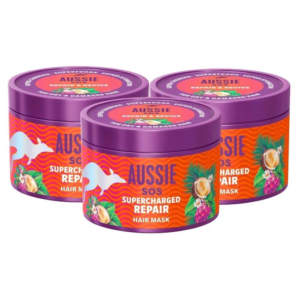 Aussie SOS Supercharged Repair Hair Mask for Damaged Hair 500ml x 3 bottles