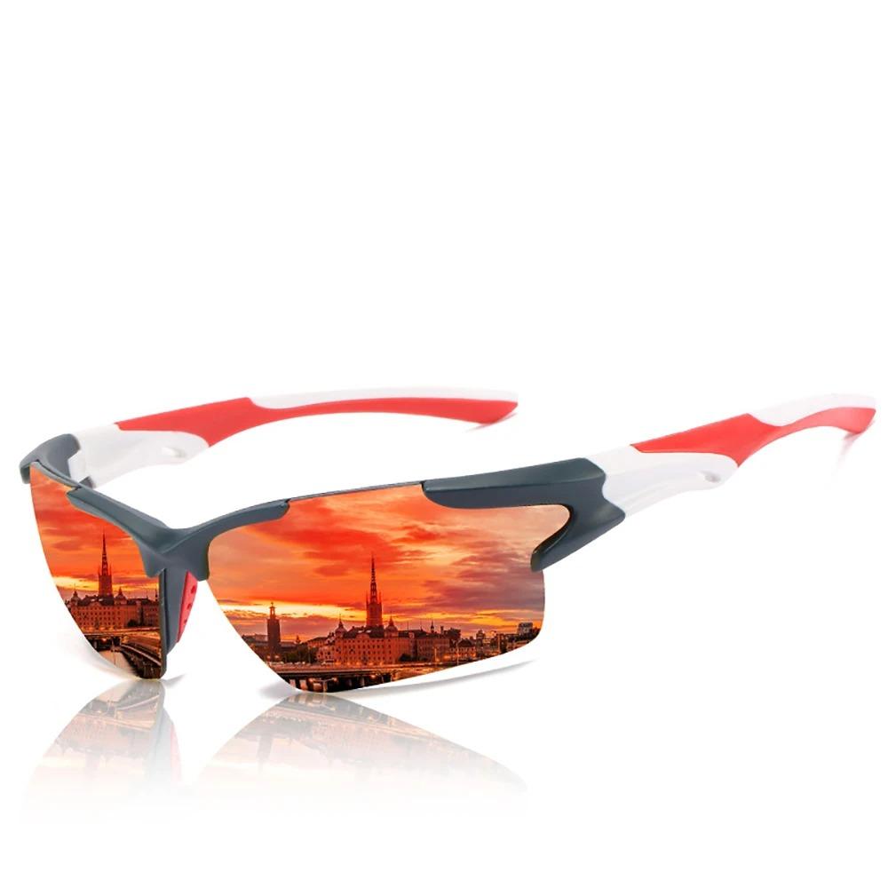 Herren Spiegel Rot Sonnenbrille Schwarzer Rahmen Sportbrille Damen Radfahren UV400 Unisex Fahrradfahren Sonnenbrille