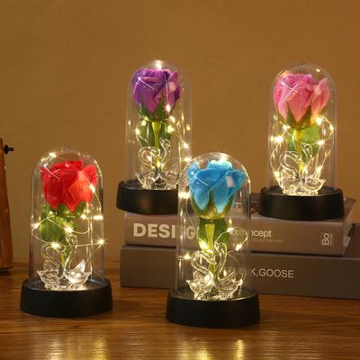 Enchanted Beauty And The Beast Rose Flower with Black Base LED Light In Glass Dome Valentine Christmas Gift Wedding Home Decor