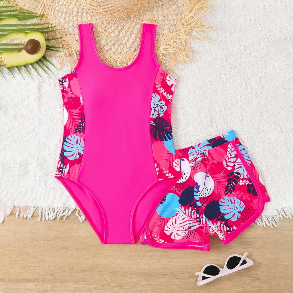 Kids 2 Piece Swimsuit Set with Boyshort Bottom, Fashion Beach Swimwear for Girls and Boys