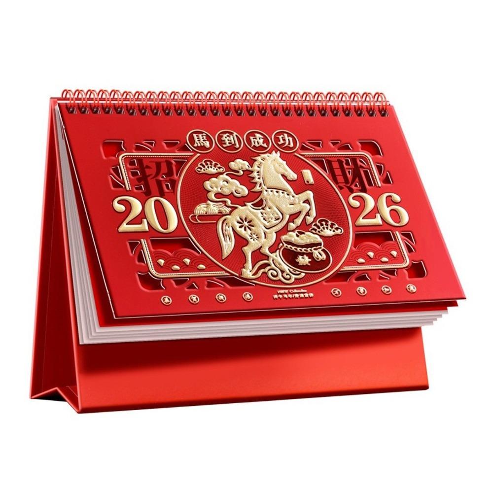 New Year festive Red 2026 Desktop Desk Calendar Standing Desktop Paper Calendar  Table Decorations