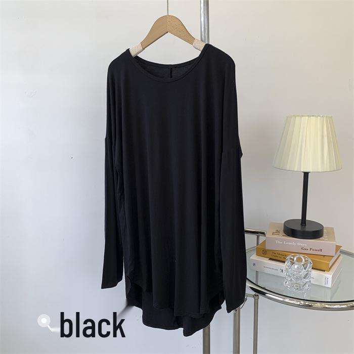 

Модальное повседневное платье-футболка с длинным рукавом большого размера для женщин One Size чёрный