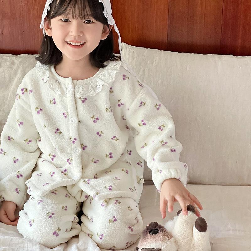 Kinder Pyjamas Herbst und Winter Plus Samt Verdickung Mädchen Baby Home Service Anzug Koreanische Spitze