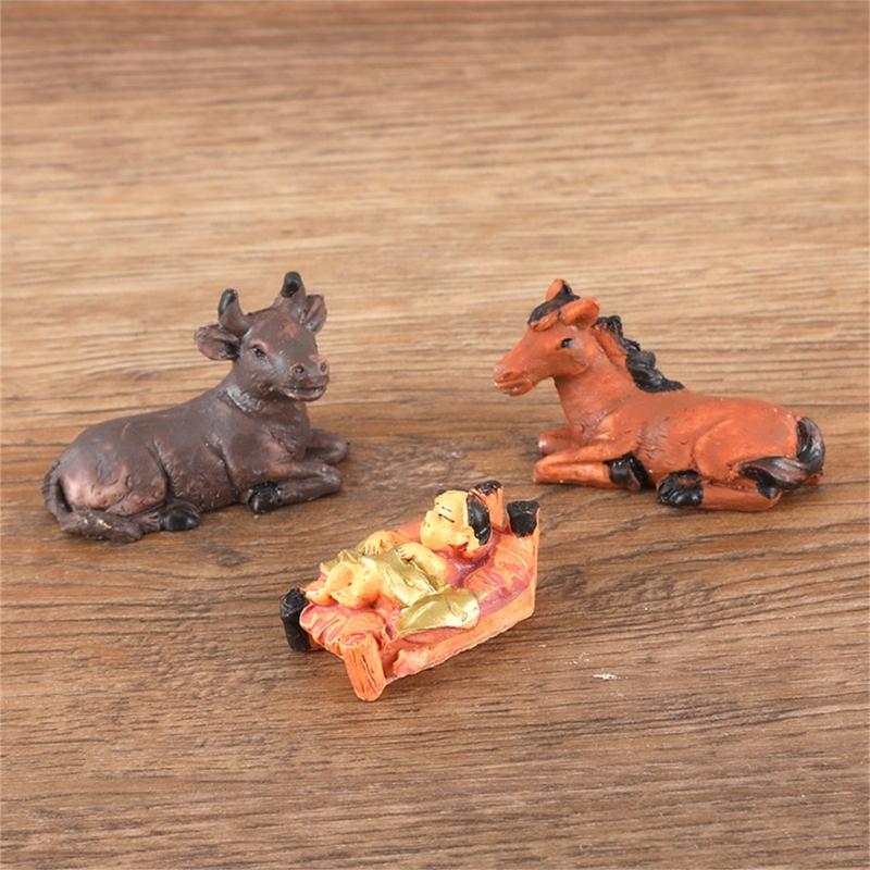 Nativity Scene Figures Resin Statue Holy Family Crafts Artwork Religious for TV Shelf Fireplaces Christmas Decoration