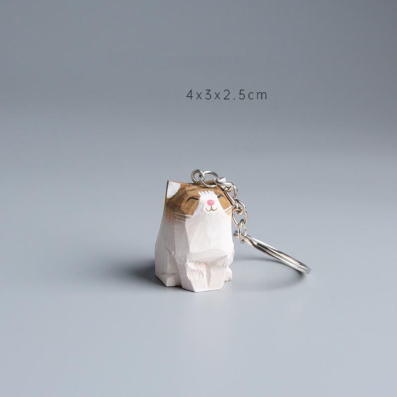 Funny Handmade Carved Wooden Cat Keychain Creative Pendant Non-toxic Material Unisex Keyring for Daily Key Organize