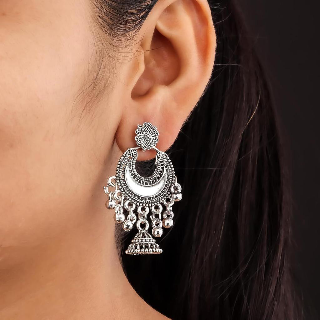 Moda feminina Jhumka Meenakari Kundans Oxidados Flor Templo Sul Indiano Brincos Tradicionais Conjunto estiloso Jhumki Grande Pacote Combinado de 6.