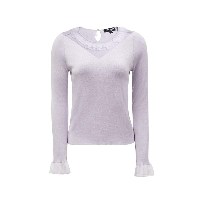VEROMODA Women's Ruffle Trim Mesh Splice Knit Pullover