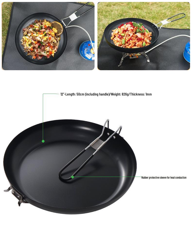 Portable Non-Stick Iron Frying Pan for Outdoor Camping and BBQ