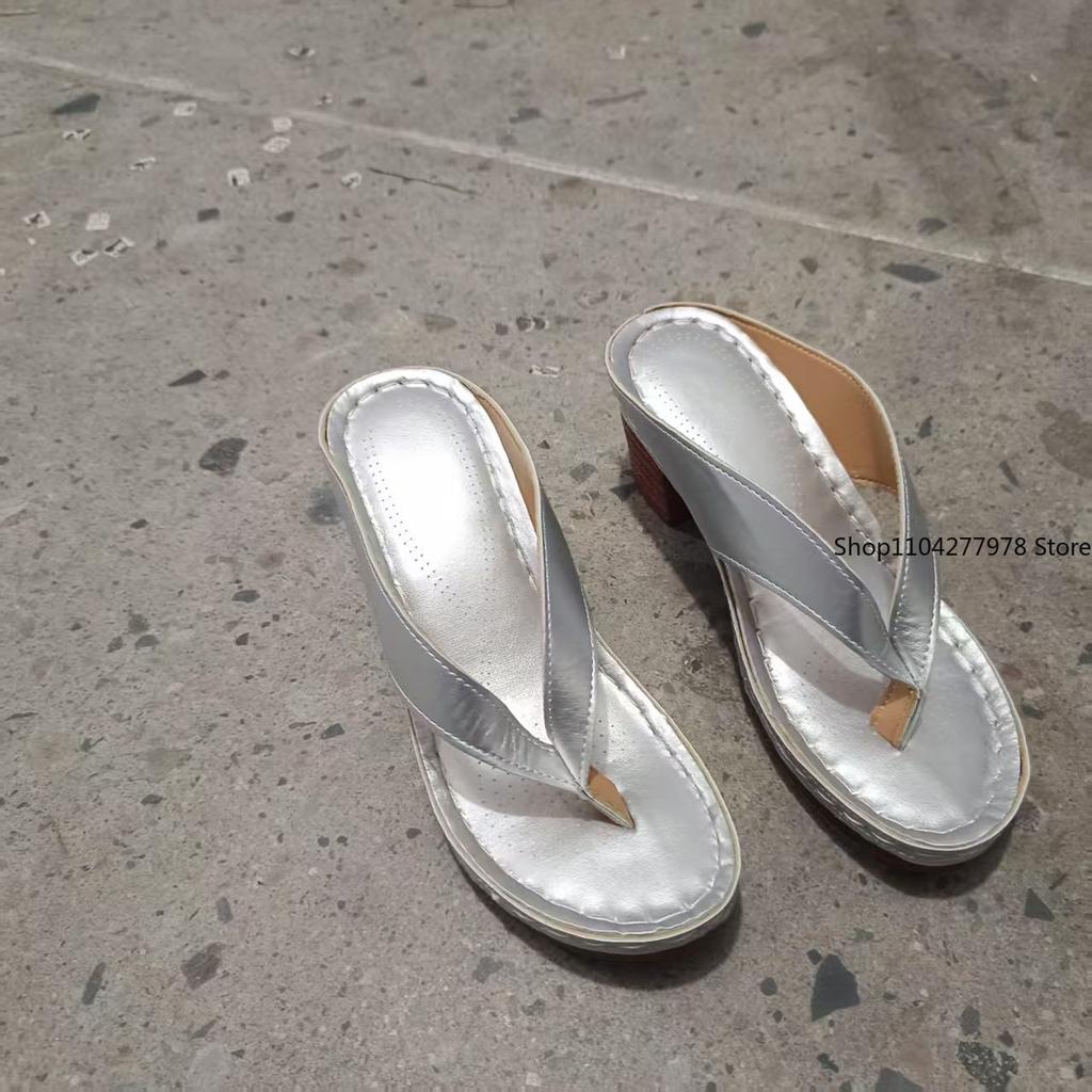 Fashion Stylish Women's Heel Flip Flops Black High Heels White Sandals Women Mules Slippers Ladies Summer Shoes 36-42 Calzado Mujer