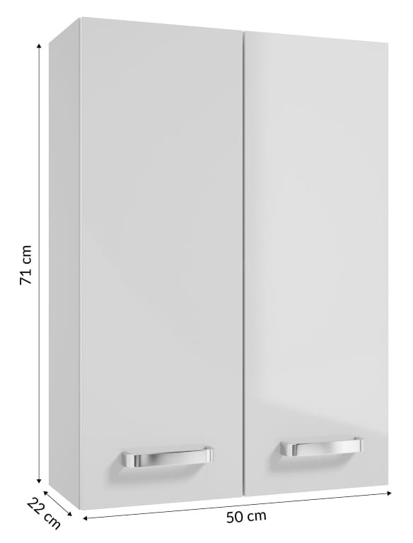 Wall-hung bathroom cabinet with shelf 50 cm, white gloss Mila