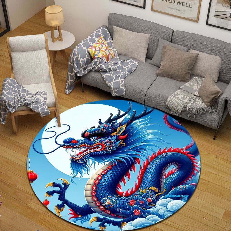 Modern Round Mandala Multicolor Area Rug, Non-Slip Floor Mat for Bedroom