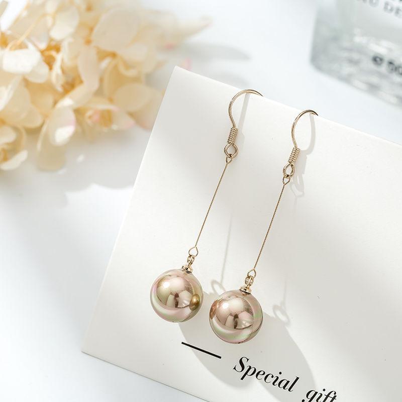 

Korean Temperament Coffee-colored Pearl Long Dangle Earrings for Women Simple Fashion Bride Engagement Wedding Jewelry Gifts