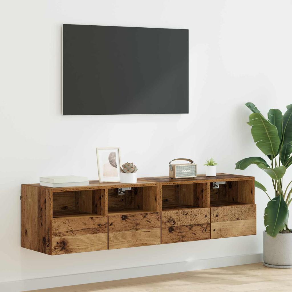 TV Wall Shelves 2 pcs Reclaimed Wood Look 60 x 30 x 30 cm Engineered Wood