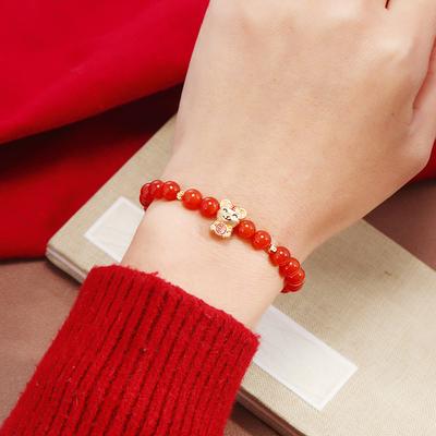 Ano do Tigre Ágata Vermelha Natural Wufu Tigre Pulseira Ano Natal Feminina Zodíaco Tigre Ping An Pulseira de Cristal com Acessórios