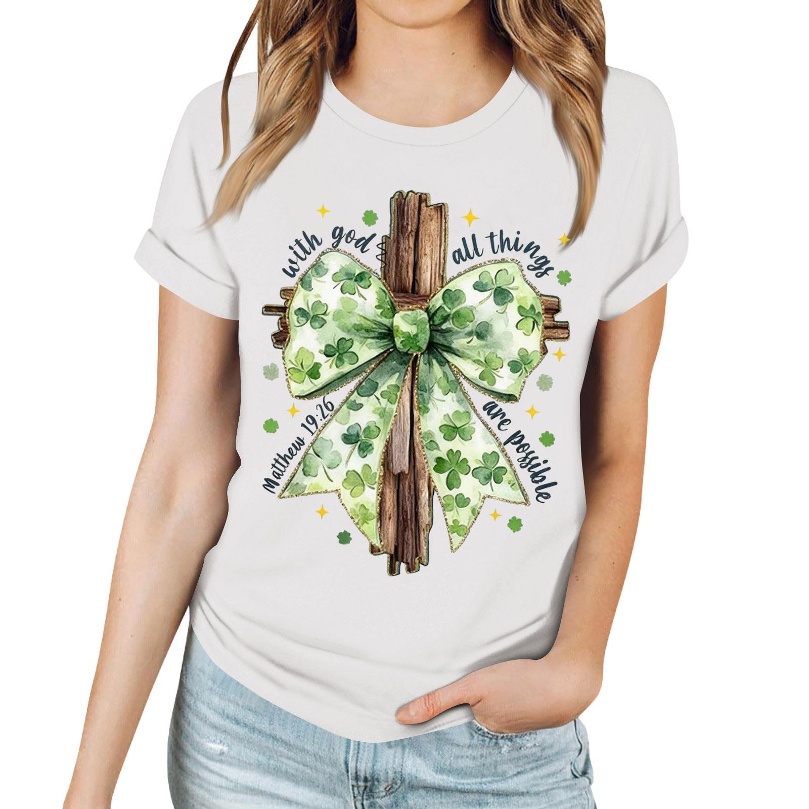 

Женская повседневная футболка с принтом, пуловер с круглым вырезом, топ с короткими рукавами XL белый