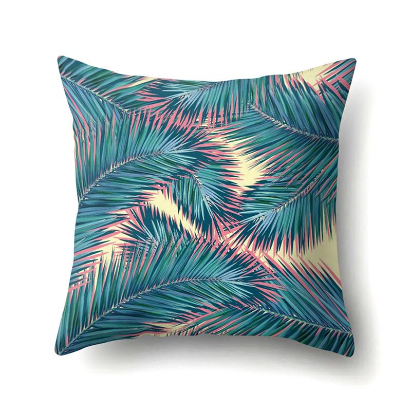 Polyester Pillowcase Nordic Ins Style Plant Flower Print Peach Leather Velvet Pillowcase Car Waist Cushion Cover