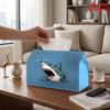 2D Flat 1pc, Tissue Box. Shark Breaking Out of Water Pattern Napkin Dispenser Box, Reusable, Daily Desktop Tissue Storage Box, Suitable for Kitchen, L