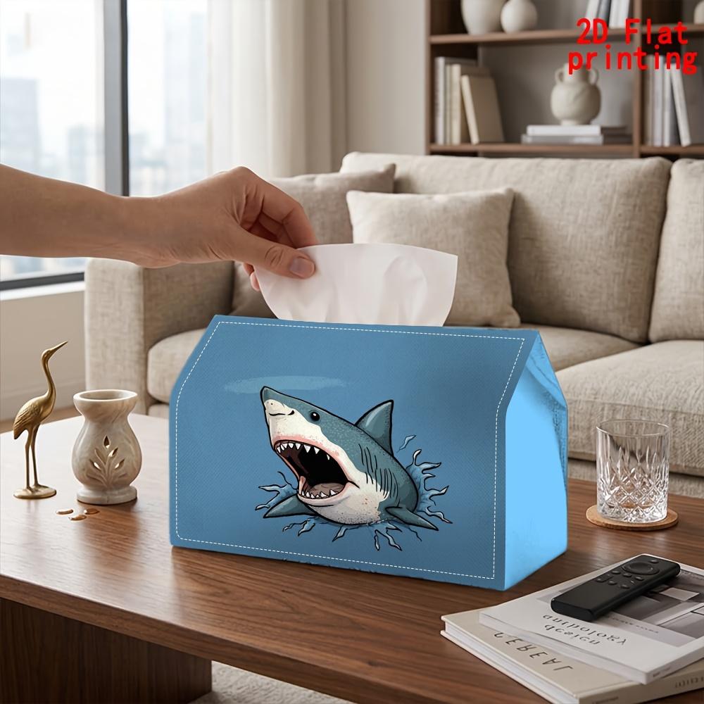 2D Flat 1pc, Tissue Box. Shark Breaking Out of Water Pattern Napkin Dispenser Box, Reusable, Daily Desktop Tissue Storage Box, Suitable for Kitchen, L