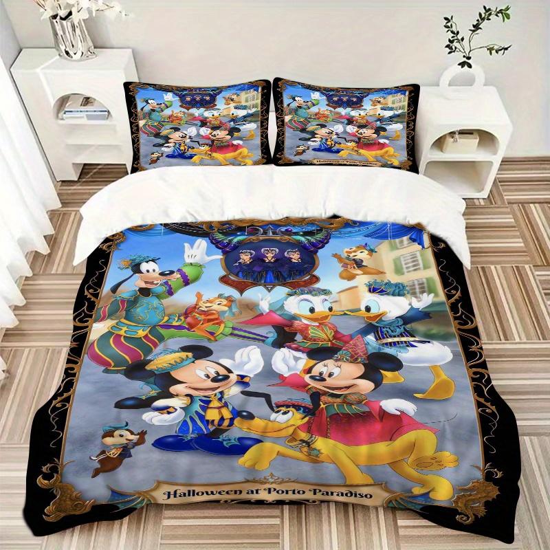 3pcs Halloween Themed Mickey and Friends Quilt Cover Set (1 Quilt Cover + 2 Pillowcases Without Pillow Core), High-Definition Printing for Home a