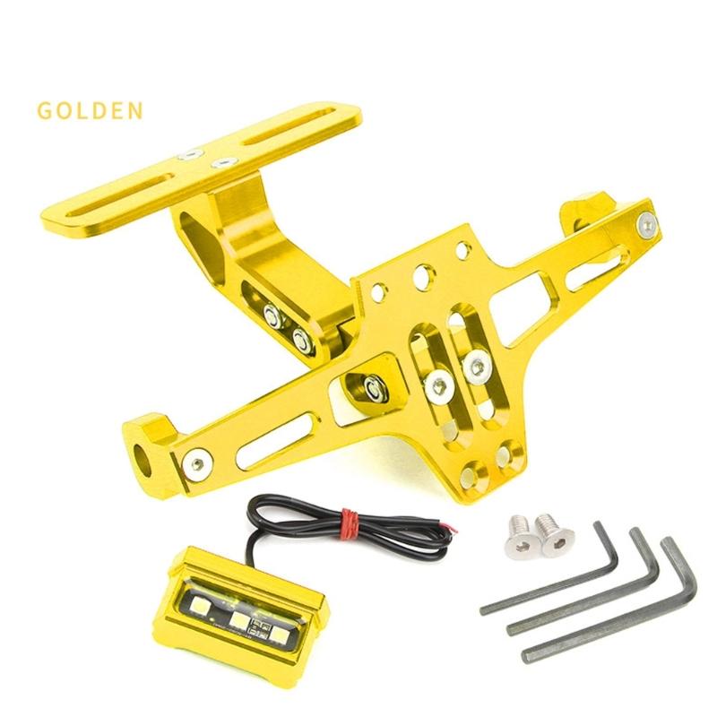Adjustable Motorcycle License Plate Bracket Holder Integrated LED Light For Night Riding Heavy Duty Aluminum Alloy Frame