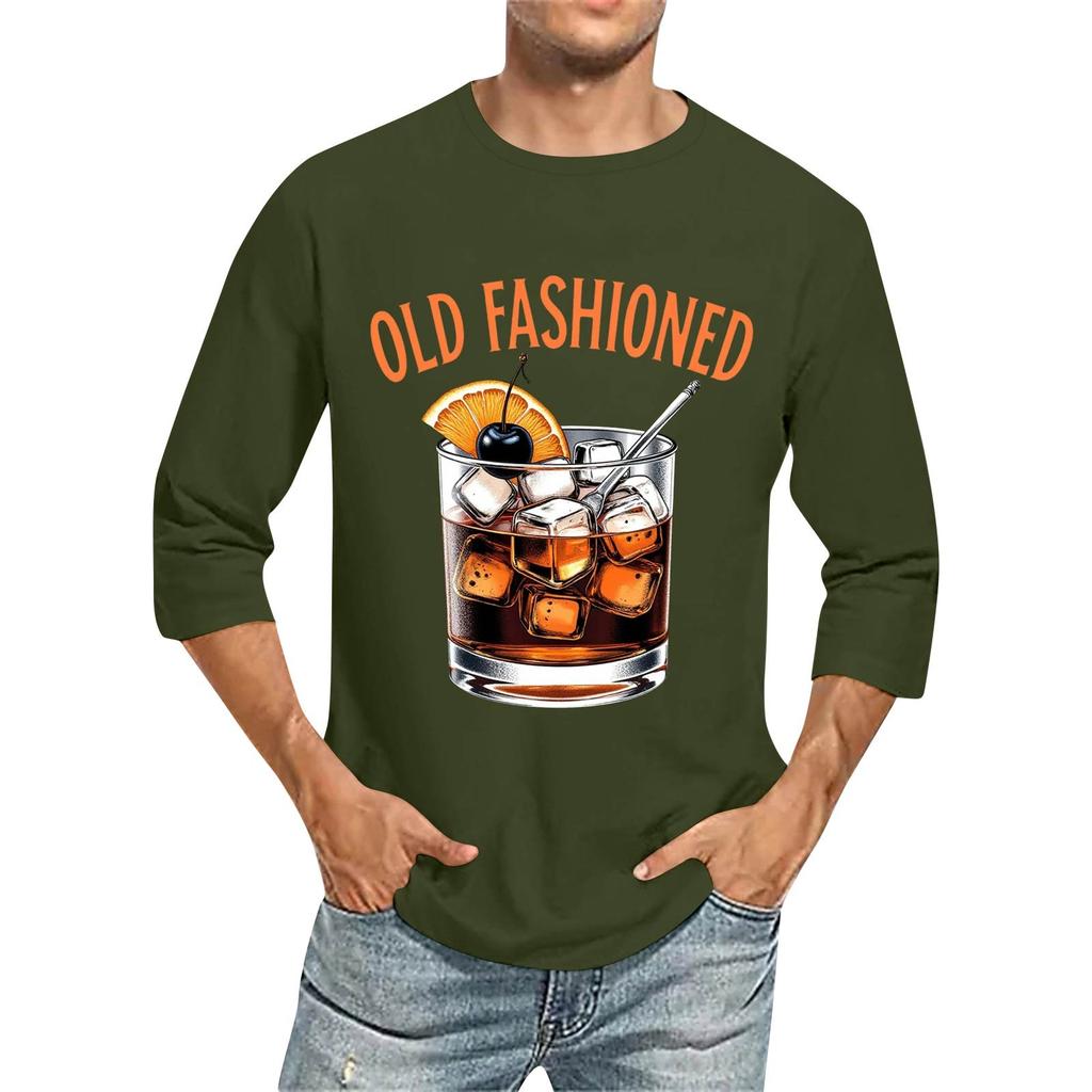 Men's Fashion Casual Seven-Point Sleeve Print Round Neck Top