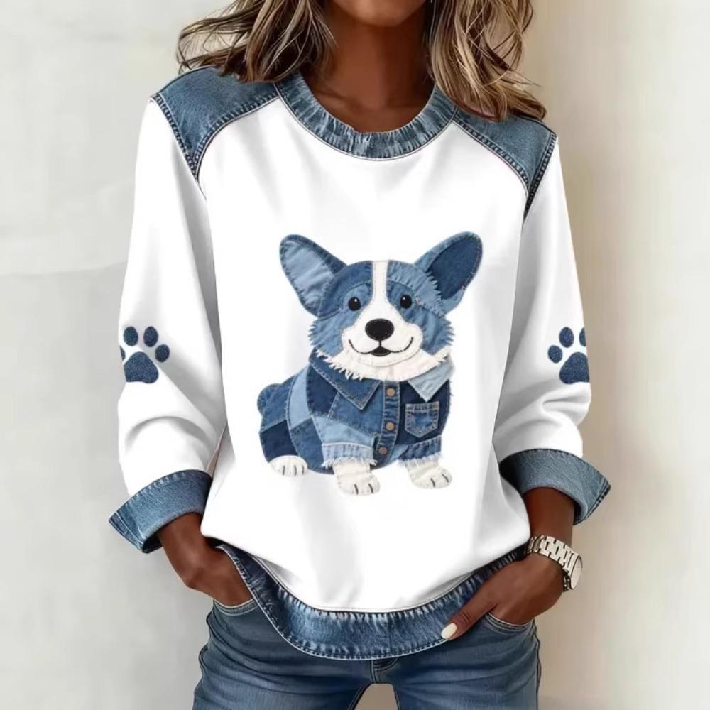 Autumn Fashionable Comfortable Casual Versatile Loose Women's Multi Color Printed Round Neck Long Sleeved T-Shirts
