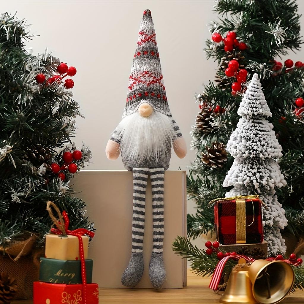 Christmas Gnome Decoration, Single Knitted Swedish Tomte Elf Doll with Hanging Legs, Plush Gnome for Xmas Tree, Home Decor