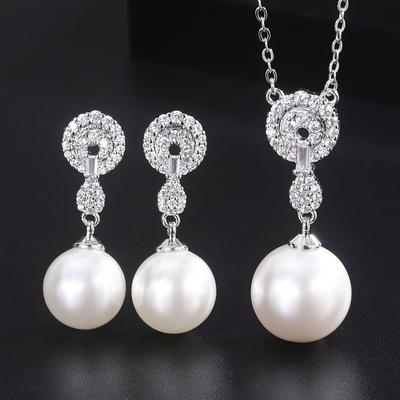 Pendientes Colgantes de Perla de Concha, Conjunto de Dos Piezas de Colgante de Collar de Perla Blanca, Pendientes Atmosféricos de Diseño Retro para Mujer