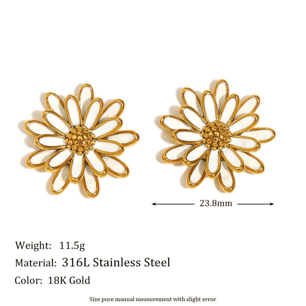 

MamacitaSlay New Design Enamel White Stacked Petals Chrysanthemums earrings women high quality stainless steel women s jewelry золотой