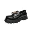 Men's Black Tassel Leather Slip-On Shoes - Autumn New Style Thick Sole, Big Toe, Fashionable Casual Low-Top