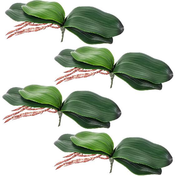 Faux Orchid Leaves, 2 Pack 8 Inch Artificial Phalaenopsis Stems Leaf Real Touch Orchids Leaf Artificial Cymbidium Flower Foliage Real Latex Touch