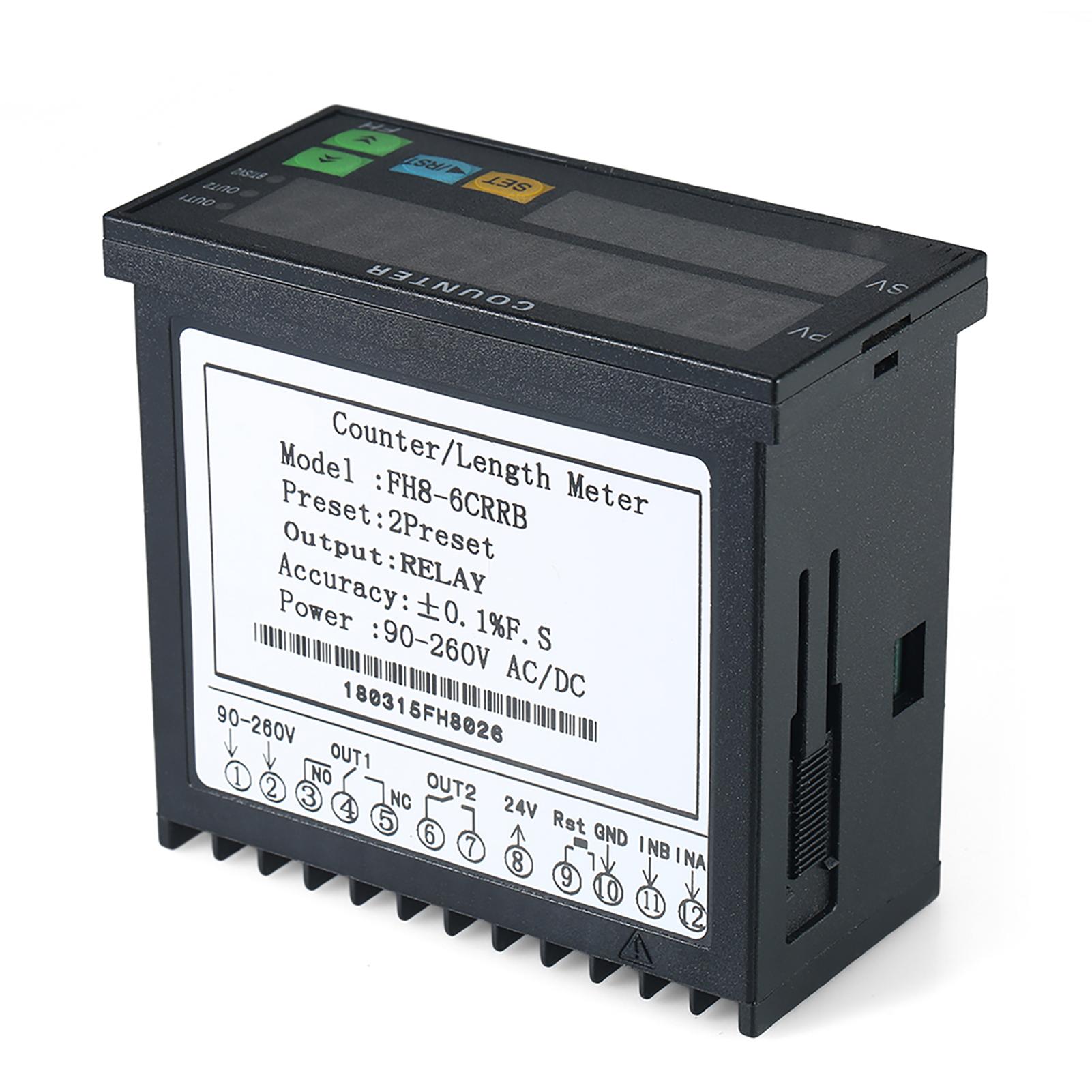 

Многофункциональный цифровой счетчик с двойным светодиодным дисплеем, 90–265 В переменного/постоянного тока, измеритель длины с 2 релейными выходами и чёрный