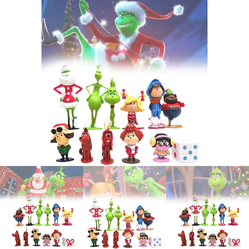 12 Entzückende Grinch-Figuren Weihnachten Thema Grüne Fellcharaktere Sammlerdeko