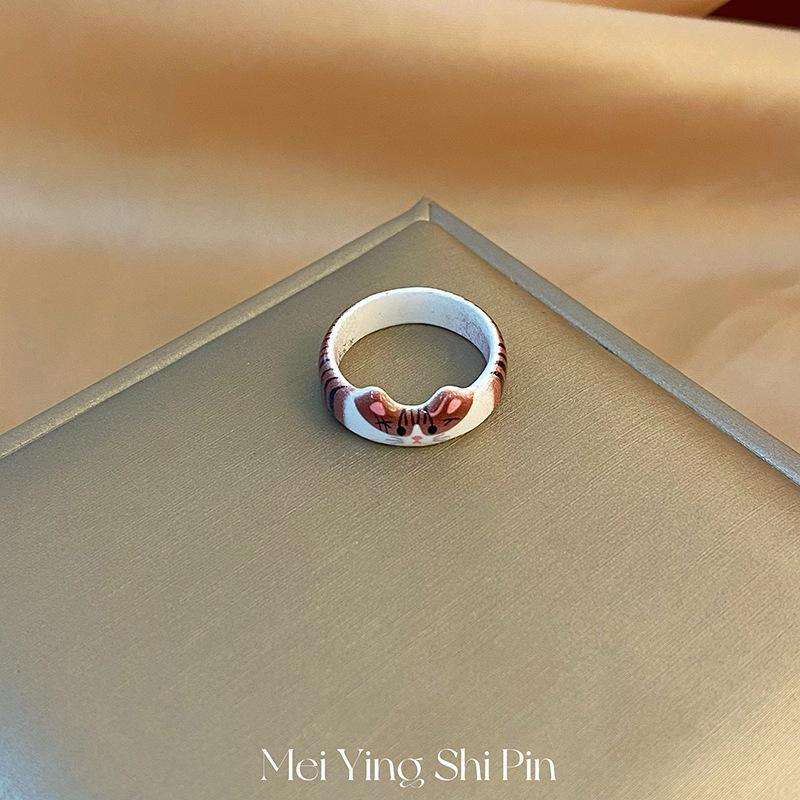Cartoon niedliche Katze Tropfglasur Ring Nische kindlich High-End Zeigefingerring weiblich leichter Luxus einfacher Ring