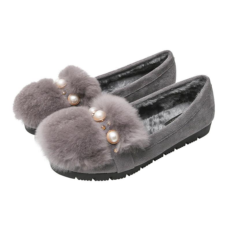 

T22 толстоподошвенные пушистые туфли для женской осени и зимы, новые плюшевые теплые на плоской подошве большого размера хлопковые туфли 33