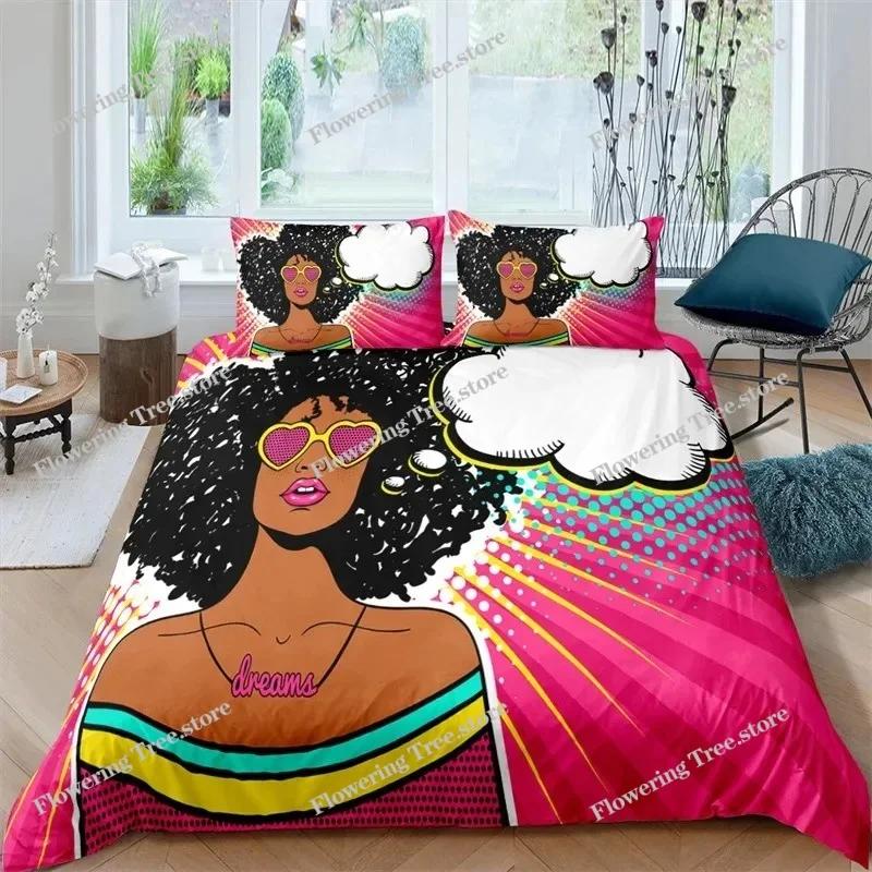 3D Sexy Girl Duvet Fashion African Black Woman Bedding Set Microfiber Comforter Cover Full King For Black Girls Women Gift 025