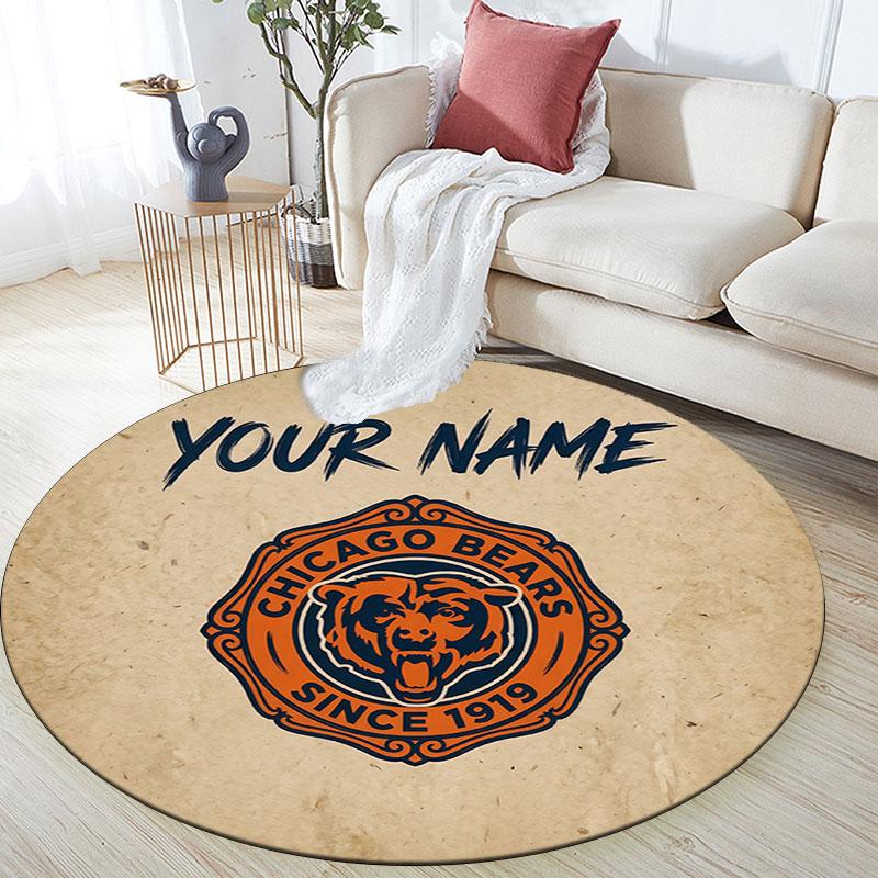 Custom Name,Chicago Bears pattern round rug,Carpet Rug for Living Room Bedroom Playroom ,Non-slip Floor Mat,Holiday Gifts and Birthday Gifts.