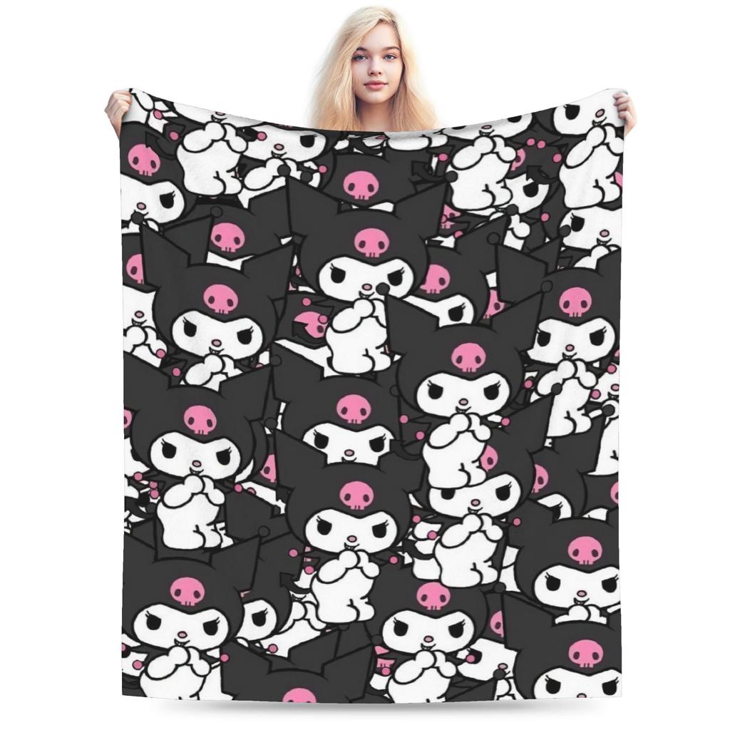 Cartoon Cool Cute Kuromi Fleece Throw Blanket Blanket for Home Outdoor Super Soft Bed Rug