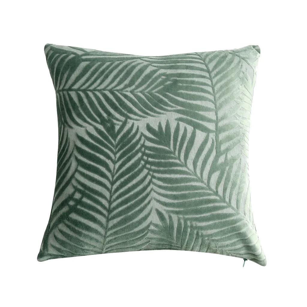 1Pc Velvet Leaf Throw Pillow Covers, Modern Square Decorative Pillowcase, Neutral Palm Cushion Case for Sofa Couch 18 x 18 Inch